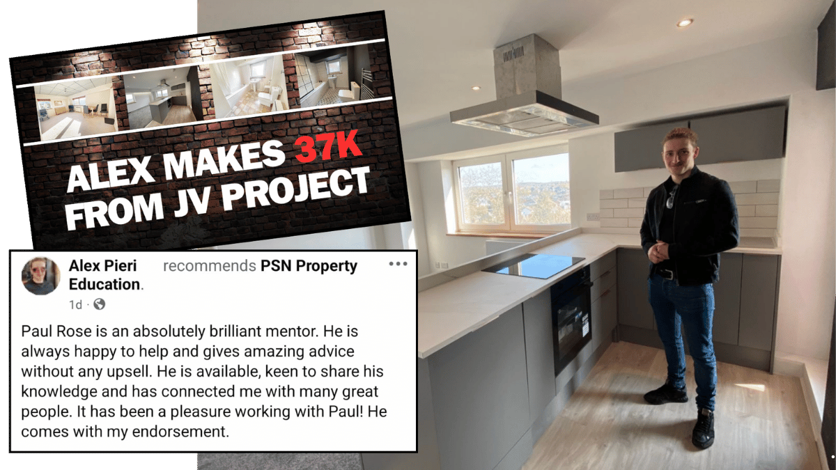 Alex Pieri made £37,000 from his first JV property project after mentoring with Paul Rose
